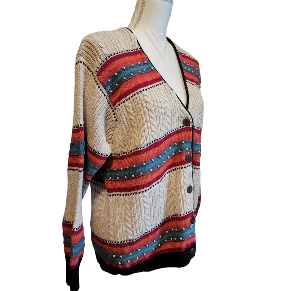 Vintage 90's Russ Beaded Silk Blend Beaded Button Up Cardigan - Picture 4 of 9